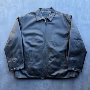 Architect Jacket Black Leather Collared Zip Pockets Quilt Insulated Lined Sz XL